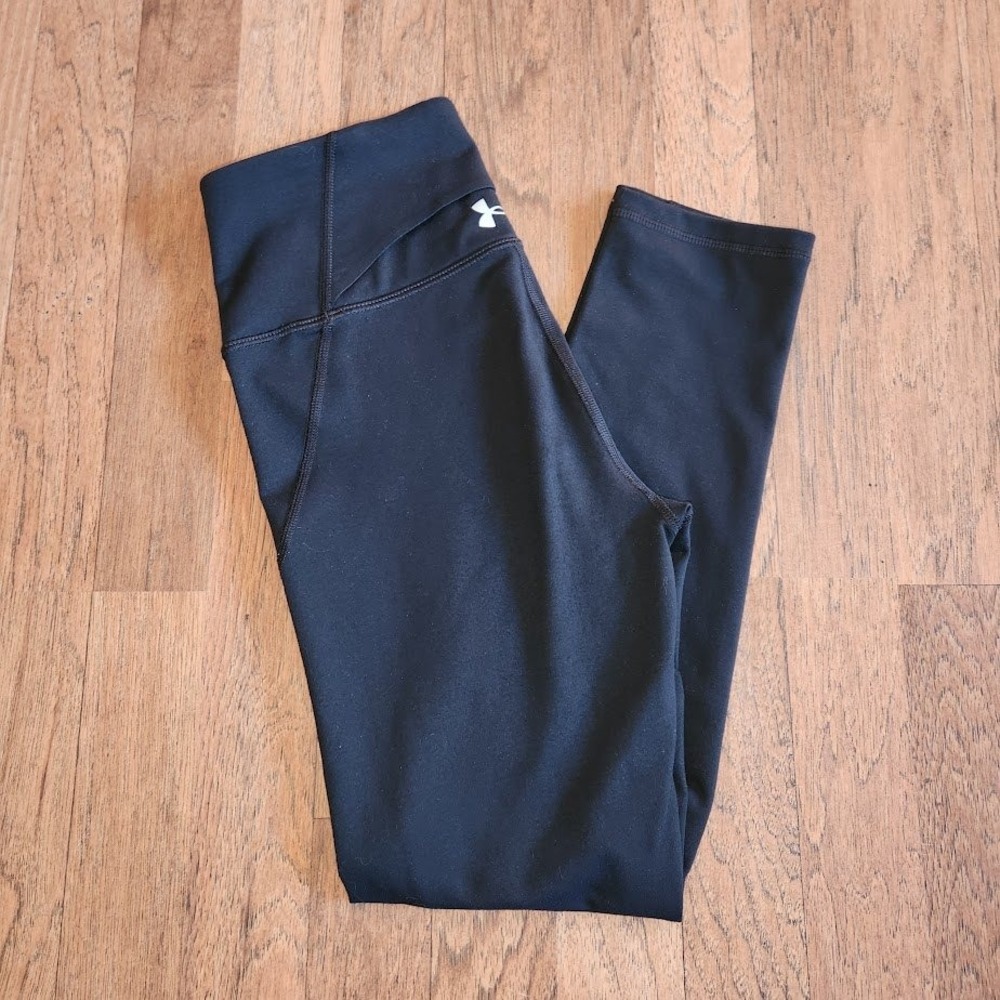Under Armour HeatGear High Rise Compression Leggings Black Back Pocket Small 736